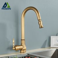 Rozin Antique Brass Kitchen Faucet Pull Out Spout Kitchen Faucets Black Single Hole Swivel Hot Cold Water Kitchen Mixer Tap