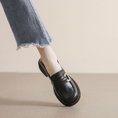 ✹ Loafers womens British style 2023 spring and autumn new style versatile thick heel thick sole small leather shoes niche retro jk shoes