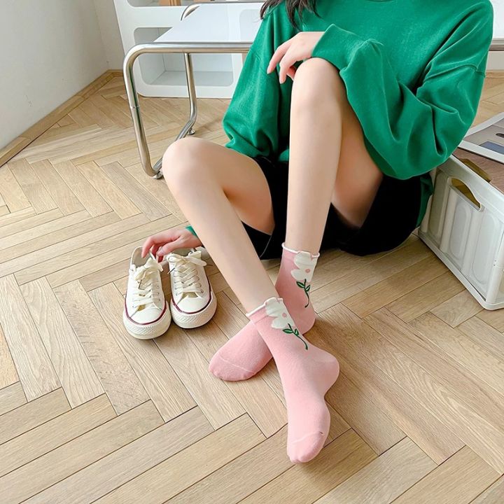 ถุงเท้าผู้หญิงถุงเท้าพืชผ้าฝ้ายแฟชั่น-cool-happy-บุคลิกภาพถุงเท้าพิเศษผู้ใหญ่-casual-crew-socks