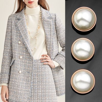 【cw】 5PCS Metal Pearl Coat Buttons High Grade Knitted Sweater Top Women 39;S Golden Round Decorative Large Buttons ！