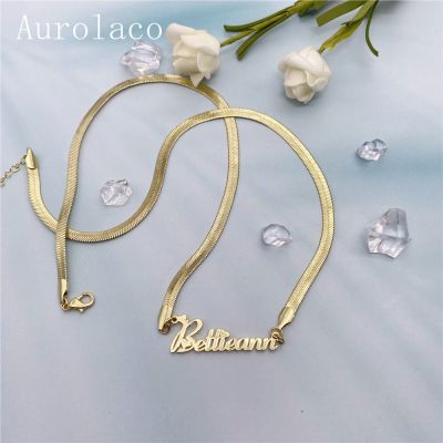 AurolaCo Custom Name Necklace Custom Snake Chain Necklace Stainless Steel Snake Choker Necklace for Women Birthday Jewelry Gift