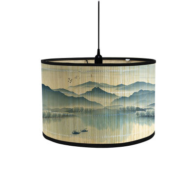Japanese Style Landscape Painting Lamp Shade Bamboo ided Light Cover Chandelier Wall Lamp Lampshades Bamboo Art Light Shade