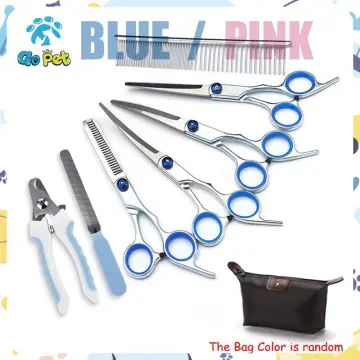 7 Inch Pet Grooming Scissors Set Blue Dog Scissors Straight Curved Shears  Cat Dog Cutting Thinning