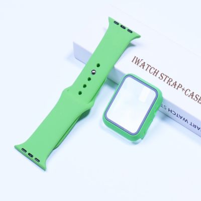 【CC】 Tempered Glass Case Strap band 44mm 40mm 45mm 41mm 38 42 45 mm Silicone watchbands series 8 7 3 4 5 6 se