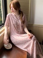 --SY23726卍 Extra large size 3 catties summer jamas womens ice silk ghtdress short-sed long sectn sweet lip pt outer cardigan home service