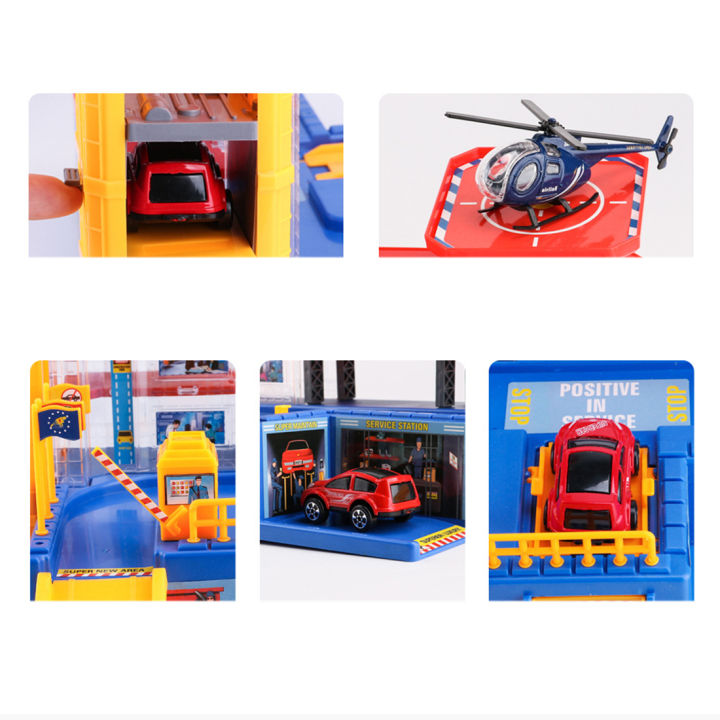 ที่จอดรถหลายชั้นโรงรถของเล่นที่จอดรถขนาดใหญ่-playset-สำนักงานตำรวจสำนักงานใหญ่-diecasts-และของเล่นยานพาหนะของเล่นและงานอดิเรก