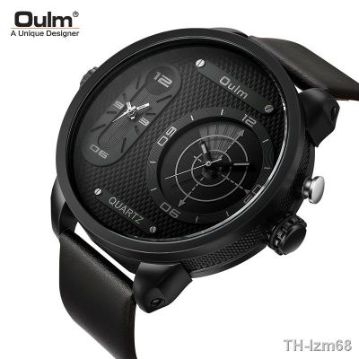 ⌚ นาฬิกา Oulm fashionable man watches the radium Shi Yingnan table dual time zone big dial noctilucent leather watch