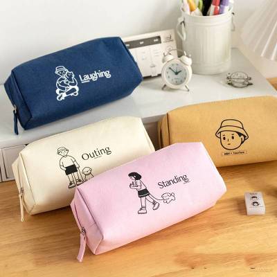 Pencil case for students simple pencil storage canvas stationery box large capacity personality