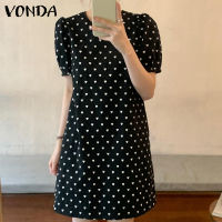 (จัดส่งฟรี)Fancystyle VONDA ชุดชุดกระโปรงแบบสั้นมินิพิมพ์ลายหัวใจหลวมอเนกประสงค์สำหรับผู้หญิง,ชุดเดชุดเดรสชีฟองทรงตรงคอกลมแขนพองใส่สบาย