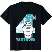 เสื้อยืดลำลองเสื้อยืด พิมพ์ลาย Disney Big Hero 6 Baymax 4th Birthday Cupcake Portrait สําหรับผู้ชายS to4XL