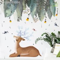 ☸☢ Nordic Wall Stickers Deer Leaves Small Fresh Sticker Home Decor Living Room Bedroom Decor Self-adhesive Stickers Room Decoration