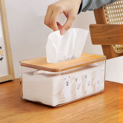 Nordic Transparent Tissue Box Wooden Cover Toilet Paper Box Napkin Holder Case Simple Stylish Home Car Tissue Paper Dispenser