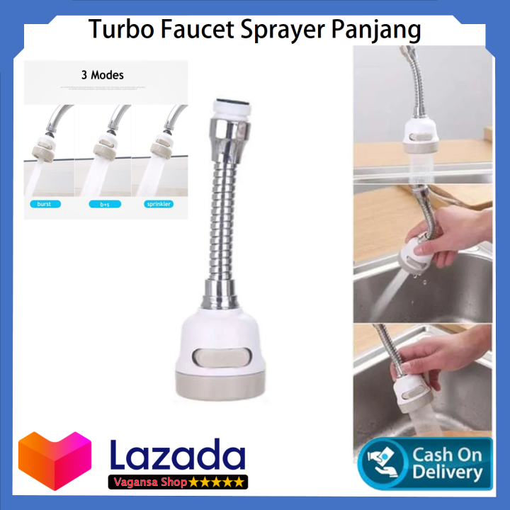 Turbo Faucet Sprayer 360 Rotasi Sambungan Kran Air Model Panjang Lazada Indonesia 0956