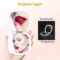 「orange beauty cosmetics」กระจกแต่งหน้า LED สองด้าน,K8K5เครื่องสำอางขนาดเล็กพับได้กระจกแต่งหน้าขนาดเล็ก5X 1X อ่อน