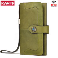 KAVIS RFID Blocking Genuine Leather Women Wallet Long Lady Leather Purse Brand Design Luxury Cowhide Leather Female Wallet Perse