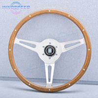 JDM Universal ND 15inch Real Wood Steering Wheel Chrome Spoke Classic Vintage Wooden Steering Wheel with Rivet Furniture Protectors  Replacement Parts