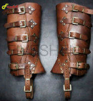 ฮาโลวีนยุคไวกิ้งเรเนสซอง Greaves รองเท้ารองเท้าปกหนังขาเกราะ Larp นักรบอัศวินเครื่องแต่งกายสายคล้องคอ Puttees