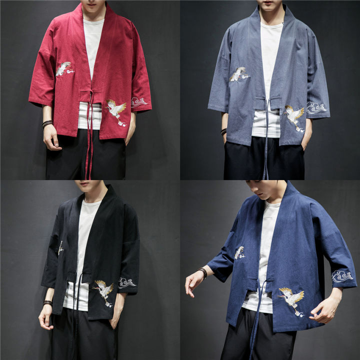 R Crane Samurai Kimono Haori Traditional Japanese Robes Cotton&Linen ...