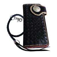 You Link      ลายสาน เป็นหนังวัวแท้  สไตล์วินเทล Beautiful Nice vintage long Bifold wallet Celtic in Black   สีดำ