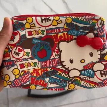 Kawaii Sanrio Hello Kitty Cosmetic Bag Anime Cartoon Bow Make Up
