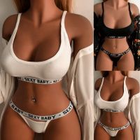 【CW】 Letter Lingerie Set Women Sexy Underwear Briefs Tank Top G string Thong Sets Women Two Piece Sexy Bra And Panties Set