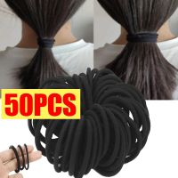 50pcs Black High Stretch Seamless Hair Ties Towel Scrunchie Basic Ponytail Rubber Band Hair Rope Women Hair Accessories 4cm/5cm Hair Accessories