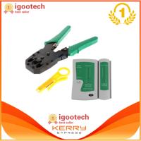 iGo Set 2in1 คีมเข้าหัวสายแลน Network RJ45 CAT5 RJ11 RJ12 LAN Cable Wire Crimper Crimp Plier Strip Tool Green + ตัวเช็คสายแลน RJ45 RJ11 RJ12 CAT5 UTP Network LAN Cable Tester Remote Test Tools (White/Green)