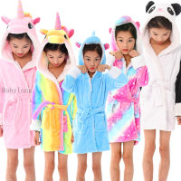 2020 Autumn Winter Kids Flannel Unicorn Hooded Bathrobe Childrens Long Sleeve Bath Robe Animal Sleepwear Girls Boy Robes Pajama