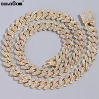 【New Fire】 HipHop ผู้ชายผู้หญิง14MM Prong Cuban Link Chain สร้อยคอ Bling Iced Out 2แถว Rhinestone Paved Miami Rhombus Cuban สร้อยคอเครื่องประดับ