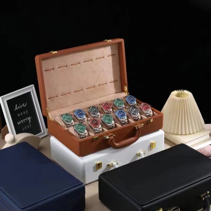 พร้อมส่ง-กล่องนาฬิกา-12-เรือน-กล่องใส่นาฬิกา-12ช่อง-watch-box-12-กล่องเก็บนาฬิกา-มี-4-สี-กล่องสีน้ำตาล-สีดำ-สีน้ำเงิน-สีขาว-leather-watch-box