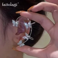 Shiny Zircon Butterfly Ear Clip for Women Sweet Silver Color Ear Cuff Vintage No Piercing Earring Wedding Party Jewelry
