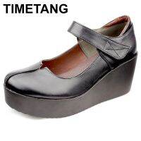 TIMETANG Wedges Mary Janes Womens Genuine Leather Platform Special Shallow Cut Upper Lady Office Shoes Zapatos De Mujer