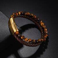 【CW】 Pulsera de ojo tigre amarillo para hombres joyería muñeca genuino marrón con cierre magnético acero inoxidable regalos niños guapos muchos estilos