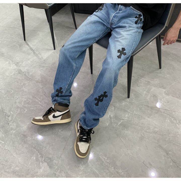 COD DSGREYTRYTRT Chrome Hearts men's and women's baggy jeans with blue ...