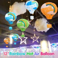 12นิ้วRainbowโคมไฟHot Airบอลลูนโคมไฟกระดาษเด็กแขวนวันเกิดตกแต่งงานปาร์ตี้งานแต่งงานโคมไฟดอกไม้ประดิษฐ์สำหรับฉลองทารกใกล้คลอด