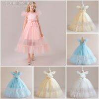 ◄☫✔ ocehrk Vestido de princesa manga voadora infantil vestido malha comprida cinto gravata saia tutu roupas festa casamento moda bebê 5-18Y