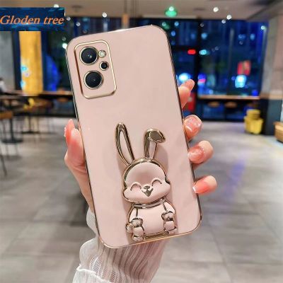 Andyh New Design For OPPO Realme 9i A96 K10 4G Case Luxury 3D Stereo Stand Bracket Smile Rabbit Electroplating Smooth Phone Case Fashion Cute Soft Case