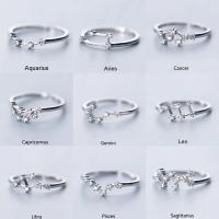 12 ConstellationแหวนCubic Zirconปรับแหวนราศีเงินเครื่องประดับของขวัญ