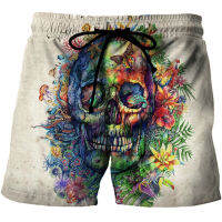 ดอกไม้กะโหลกกราฟิกกางเกงขาสั้นชายหาดสำหรับผู้ชาย3D สายรุ้งแบบ Scull Boardshorts ผู้ชายผู้หญิงฮิปฮอปโครงกระดูกกางเกงขาสั้น...