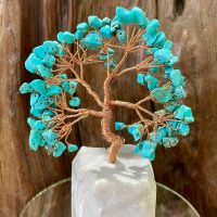 ต้นไม้บอนไซ ลวดดัด หินนำโชค หินมงคล เทอร์คอยส์ Turquoise gemstone wire tree