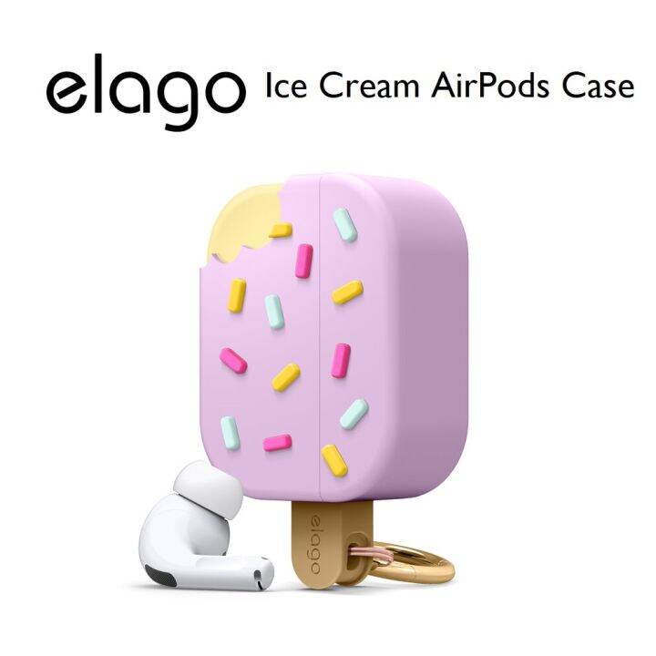 elago Ice Cream Case with Keychain Designed for AirPods 2, Designed for AirPods 1 (Blueberry)