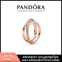 Pandora แหวน เงิน925 14k แหวนเพชร แหวนแฟชั่น Pavé Interlacing Three-Ring เครื่องประดับแฟชั่น ของแท้ 100%