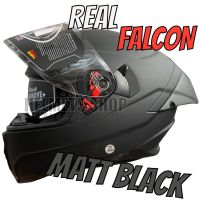 REAL FALCON Matt Black [ แว่น 2 ชั้น ] [ นวมถอดซักได้ ]  [ มีช่องเว้า ]