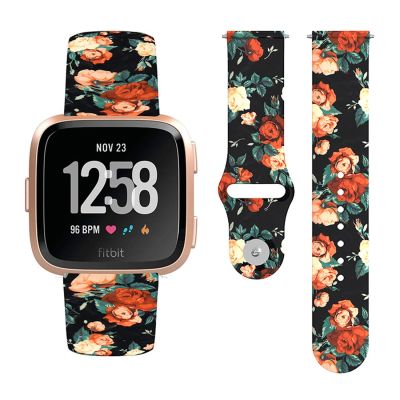 สำหรับ Fitbit Versa 2 / Lite 22Mm สายนาฬิกาข้อมือซิลิโคนพิมพ์ลายหัวเข็มขัดกลับด้าน (กุหลาบแดง)