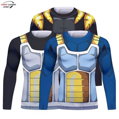：“{—— Gym Compression Shirt Men Anime GOKU Cosplay Costume T-Shirt Quick Dry  Long Sleeve Fitness Bodybuilding Workout Sport Shirts