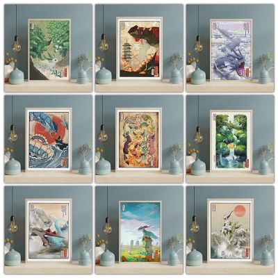 Vintage Pokemon โปสเตอร์ Gyarados Eevee Evolution Wall Art ภาพวาดผ้าใบญี่ปุ่นอะนิเมะอุปกรณ์ต่อพ่วง Modern Room ตกแต่ง Picture