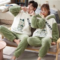 №﹍♧ Winter Thicken Pyjamas Sleepwear Couples Pajamas Sets Women Men Cartoon Animal Korean Lovers Homewear Soft Warm Pijama Hoodies