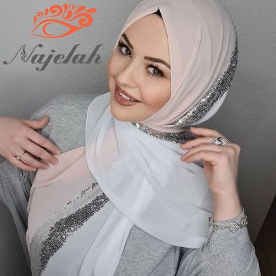 【YF】 Muslim Luxury Sequin Chiffon Abaya Hijab Hijabs For Woman Abayas Jersey Scarf Dress Women Turbans Head Instant Turban