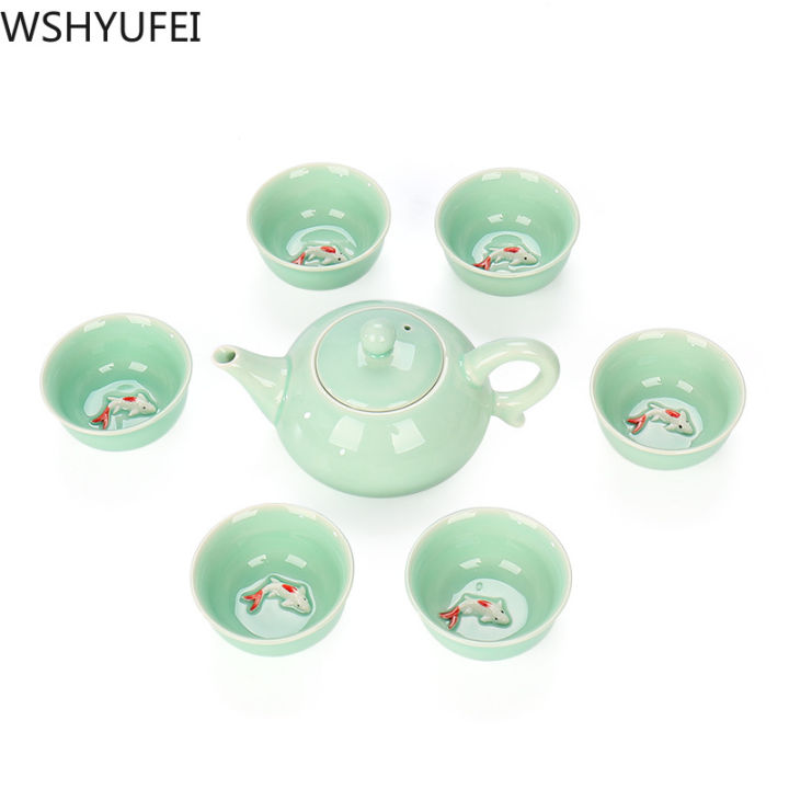 longquan-celadon-fish-tea-set-ceramic-teapot-kettle-ceramic-tea-cup-fish-chinese-handmade-travel-tea-set-wine-set