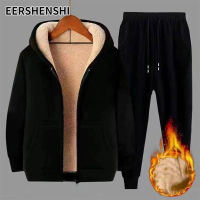 EERSHENSHI ชุดเสื้อสเวตเตอร์หนาของผู้ชาย เสื้อฮู้ดขนสัตว์ผู้ชายแจ็คเก็ตกีฬา